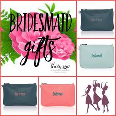 the bridesmaid gifts are on display in different colors and styles, including pink roses