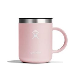 a pink coffee mug with the words hydro flask on it