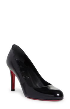 New to the maison's lineup of sleek, sophisticated footwear comes this timeless calfskin-leather pump whose rounded toe balances the stiletto heel. Christian Louboutin's iconic red sole—born from a fateful brush with red nail lacquer—lends distinctive brilliance to every step. 3 1/4" (85mm) heel (size 38.5) Wipe with a soft, dry cloth and store in a dust bag Please note the red lacquer on soles will wear off as a result of normal use. To minimize the effect, avoid wearing in wet weather or on ab Classic Calf Leather Heels With 4-inch Heel, Classic Heels With Red Sole And Medium Width, Classic Closed Toe Calf Leather Heels, Elegant Leather Heels With Medium Fit, Elegant Leather Heels Medium Fit, Elegant Cap Toe Heels For Work, Elegant Medium Fit Leather Heels, Classic Closed Toe Court Shoes With Red Sole, Classic Closed Toe Court Shoes With Contrasting Heel