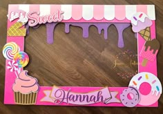 a pink frame with an ice cream and donut theme on it that says sweet