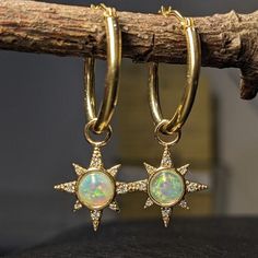 Celestial Style Yellow Gold Round Hoop Earrings, 14k Gold Round Celestial Earrings, Celestial Yellow Gold Round Hoop Earrings, Celestial Style Yellow Gold Hoop Earrings, 14k Gold Celestial Round Earrings, Celestial Yellow Gold Hoop Earrings, 14k Gold Celestial Earrings, Luxury Ethiopian Opal Teardrop Jewelry, Gold Opal Round Earrings