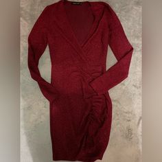 Purchased For 21st Birthday And Never Worn. Red Fitted Glitter Dress, Fitted Red Glitter Dress, Elegant Red Glitter Dress, V-neck Glitter Mini Dress For Holiday Party, Red Glitter Dress For Party Season, Glitter Dress For Date Night In Winter, Red Glitter Holiday Dress, Holiday Red Glitter Dress, Red Mini Dress For Winter Night Out