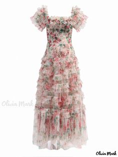 Olivia Mark - Cute Floral Print Summer Dress for Ladies Floral Tulle Prom Dress, Mesh Floral Dress, Floral Dress Wedding Guest, Dress For Ladies, Print Summer Dress, Floral Print Dress Summer, Dress Weights, Banquet Dresses, Tulle Bridesmaid Dress