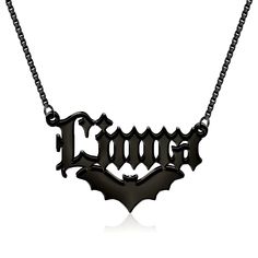 PRICES MAY VARY. Halloween Name Necklace:This custom name necklace contains a gothic design, echoing the mysterious atmosphere of Halloween, it can be perfectly matched with Halloween costumes and is an indispensable jewelry. Halloween Necklace for Women: Halloween necklaces have elements such as bats, ghosts, pumpkins, spiders, witch hats, witch brooms, and can be customized with your name to give you a different Halloween experience and make you stand out. Bat Necklace for Women: Bats represen Gothic Necklaces For Halloween Costume Party, Punk Style Necklace For Halloween Gift, Personalized Black Metal Necklaces, Halloween Gothic Necklaces With Adjustable Chain, Gothic Halloween Necklaces With Adjustable Chain, Halloween Gothic Necklace With Adjustable Chain, Black Themed Necklace For Halloween, Halloween Themed Black Necklace, Emo Halloween Party Necklaces