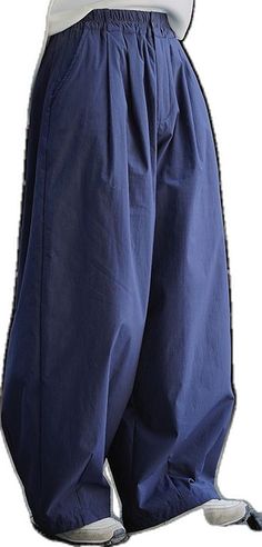 Baggy Blue Cotton Wide Leg Pants, Blue Baggy Cotton Wide Leg Pants, Blue Wide Leg Cotton Harem Pants, Casual Pants, Wide Leg, Solid Color, High Waisted, Green, Pants