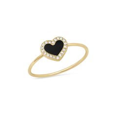 Jennifer Meyer | Extra Small Onyx Inlay Heart Ring with Diamonds Black Heart-shaped Diamond Jewelry, Black Diamond Heart-shaped Jewelry, Black Enamel Diamond Ring As Gift, Gift Diamond Ring With Black Enamel, Elegant Black Rings For Valentine's Day, Black Enamel Diamond Ring Perfect As A Gift, Luxury Yellow Gold Heart Ring For Proposal, Diamond Rings With Black Enamel For Gift, Diamond Rings With Black Enamel As A Gift