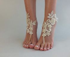 Champagne Lace Sandal Beach Wedding Barefoot Sandals | Etsy Elegant Spring Barefoot Sandals With Adjustable Fit, Elegant Summer Ankle Wrap Barefoot Sandals, Elegant Barefoot Sandals For Spring Party, Elegant Spring Party Barefoot Sandals, White Barefoot Sandals For Party, White Ankle Strap Barefoot Sandals For Parties, Adjustable Barefoot Sandals With Ankle Strap For Party, Elegant White Barefoot Sandals For Party, Elegant Barefoot Sandals For Summer Party