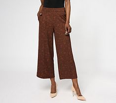 These printed knit culottes are a fashion-forward choice with an allover print and a front pintuck detail. From Isaac Mizrahi Live!TM. Culotte Pants, Isaac Mizrahi, Pin Tucks, Fashion Forward, Knitting, Pants, Trousers