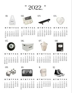 the 2012 calendar is filled with different items