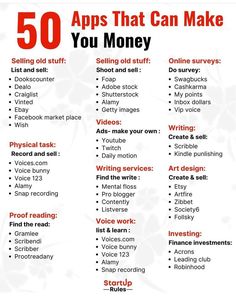 the 50 apps that can make you money info sheet with text overlaying it