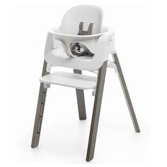 Stokke Steps Complete High Chair White Hazy Grey Grey | NINI and LOLI Proper Sitting Posture, Stokke Steps, Stokke High Chair, Independent Toddler, Ergonomic Seating, Design Chair, Baby High Chair, Baby Bouncer, Baby Seat