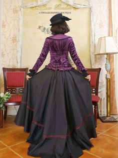 This price includes a jacket, a skirt, and a detachable lace collar.  This set has a strong Victorian-era vibe.   	 		 			Size 			S 			M 			L 			XL 		 		 			Bust 			86 			90 			94 			98 		 		 			Waist 			68 			72 			76 			80 		 		 			Sleeve Length 			58 			60 			60 			62 		 		 			Skirt Length 			105 			105 			106 			108 Long Sleeve Victorian Dress For Winter Costume, Long Sleeve Victorian Dress For Fall Costume Party, Victorian Style Long Sleeve Outerwear For Costume Party, Long Sleeve Victorian Dress With Buttons For Fall, Victorian Long Sleeve Dress With Buttons For Fall, Fall Victorian Dress Fitted, Purple Fitted Outerwear For Costume Party, Long Sleeve Ruffled Outerwear For Costume, Costume Outerwear With Ruffles And Long Sleeves