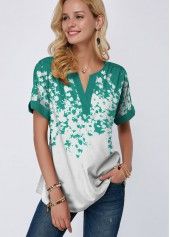 Gradient Split Neck Green Printed Blouse | Rotita.com - USD $27.75#Fashion #Jumpsuit #Dresses #Rompers #Shirts #Blouses #dresses #dressSexy #Tops #shortdress #fashion #stylish #womanfashion #womanoutfits #woman #clothes #beautiful #beauty #outfit #fashionoutfits #stylish #womensfashion #womanwear #womanoutfits #design #model #trendy #beautiful #cute #dress #girls #fashioneditorial #style #woman #Fashionoutfits #MiniSkirts Green Outfit, Floral Short, Printed Sleeves