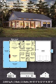 the floor plan for this modern farmhouse house