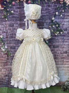 Beading Appliques Baby Girl's Christening Gown with Bonnet. Baby Blessing Dress, Home Altar Catholic, Blessing Dress, Baptism Candle, Baby Blessing, Christening Gown, Chula Vista, Christening Gowns