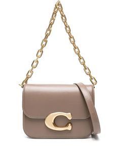 cedar brown calf leather gold-tone logo plaque chain-link shoulder strap adjustable detachable shoulder strap foldover top with magnetic fastening main compartment internal logo patch Designer Gold Shoulder Bag With Logo Plaque, Gold Crossbody Bag With Logo Plaque, Rectangular Shoulder Bag With Logo Plaque, Chic Rectangular Shoulder Bag With Logo Hardware, Gold Shoulder Bag With Metal Logo, Gold Calf Leather Shoulder Bag, Classic Everyday Flap Bag With Gold-tone Logo Plaque, Classic Leather Flap Bag With Gold-tone Logo, Classic Rectangular Shoulder Bag With Logo Plaque