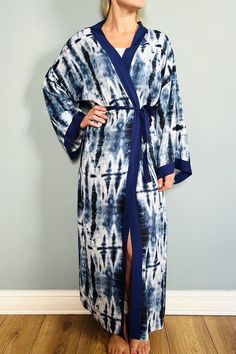 Beautiful, vintage / Boho style sustainable Cotton kimono, long sleeves and tie belt. Beautifuly soft cotton, comfy and roomy to wear.  Lightweight with tye die  print. machine washable Free Size fits U.K. 8 to 16 Boho style Cotton dressing gown, kimono robe. Great to wear around the house or to dress up with some jeans & a T shirt to go out.  A luxurious birthday or Christmas gift idea. We can pop it in the post with a personal message to a friend.  We have a full range of different colours and designs to suit everyone.  machine washable Spring Maxi Kimono With Tie Waist, Maxi Length Spring Kimono With Tie Waist, Relaxed Fit Robe With Kimono Sleeves For Loungewear, Loungewear Robe With Relaxed Fit And Kimono Sleeves, Casual Summer Robe For Lounging, Summer Casual Lounging Robe, Casual Summer Lounging Robe, Long Sleeve Relaxed Fit Dress For Lounging, Spring Kimono With Relaxed Fit