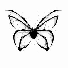 a black and white drawing of a butterfly with dots on it's back wings