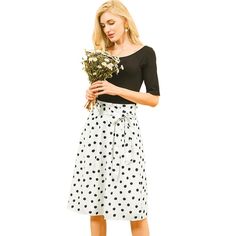 From Monday to Sunday, this skirt is effortless to throw on. Crafted from a lightweight fabric, this skirt features polka-dots prints, an elastic waist, a waist belt, and an A-line silhouette. Simple and vintage, the waist belt lends an elegant touch, making this skirt an option for your next social gathering. With the design of an elastic waist, this skirt can accentuate your graceful figure. Pair it perfectly with sandals or high heels for a stylish look. Park Street, Basic Blouses, Hearts Print, Knee Length Skirt Pencil, Printed Midi Skirt, Black Midi Skirt, Trendy Clothes For Women, Bottom Clothes, White Skirts