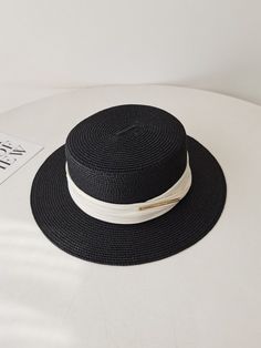 Sun Hat, Straw Hat, Flat Top Hat, Stiff Brim, Summer Hat, Beach Hat, Bolero Hat, Boater Hat, Straw French Hat, Wide Brim Hat, Gardening Hat - Etsy Short Brim Top Hat For Kentucky Derby, Kentucky Derby Top Hat With Short Brim, Black Straw Bucket Hat For Spring, Black Straw Hat With Flat Brim, Black Straw Bucket Sun Hat, Spring Outdoor Brimmed Boater Hat, Spring Outdoor Boater Hat With Brim, Black Wide Brim Straw Bucket Hat, Spring Outdoor Boater Hat