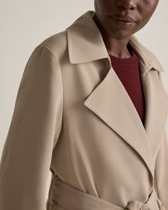 Made from our ultra-wearable stretch crepe, this trench coat will keep you looking polished with its unique wrinkle-resistant properties and sleek silhouette. Try on this timeless style and you'll quickly be impressed with how much of a wardrobe win it is.  | Quince | Women's Stretch Crepe Trench Coat in Morel, Size XS, Recycled Polyester Chic Raincoat For Workwear, Elegant Raincoat For Workwear In Fall, Single Breasted Raincoat For Workwear, Elegant Long Raincoat For Fall, Fall Workwear Gabardine Raincoat, Tailored Versatile Outerwear For Office, Gabardine Workwear Raincoat For Fall, Elegant Long Fall Raincoat, Gabardine Raincoat For Work In Fall