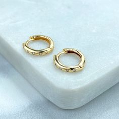 14k Solid Gold Huggie Earrings featuring Clear Cubic Zirconia, 14k Solid Yellow Gold Classic CZ Huggie Earrings. - Earrings Size: Length: 14mm | Width: 3mm |  Thickness: 2mm Gold Huggie Earrings, Huggie Earrings, Chain Choker, Gold Set, Jewelry Earrings Hoops, Huggies Earrings, Solid Yellow, 10k Gold, Jewelry Supplies