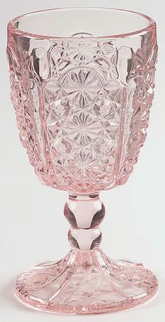 Daisy and Button Pink Water Goblet by Wright Glass, L G | Replacements, Ltd. Pink Dishes, Tafel Decor, Pink Glassware, Smart Tiles, Pink Water, Colored Glassware, Pink Wine, Crystal Glassware, Pink Kitchen