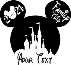 mickey mouse ears with the words your text on it and an image of a castle