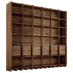 a wooden bookcase with several compartments on the front and sides, all made out of wood