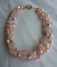 Pink And Pearl Necklace, Pink Necklace Jewelry, Kalung Choker, Pink Pearl Jewelry, Pink Pearl Necklace, Crystal Bead Jewelry, Art Jewelry Contemporary