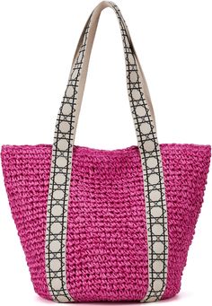 PRICES MAY VARY. Large Beach Straw Bags: These stylish and spacious straw tote bags are designed to carry all your summer essentials, from towels and sunscreen to snacks and beachwear. The color block design not only enhances its aesthetic appeal but also ensures it stands out, providing a perfect blend of practicality and fashion for beach vacations. Large Beach Straw Bags For Women: Created for women who prioritize both style and functionality, these bags are ideal for those who want a fashion Pink Double Handle Bags For Summer, Trendy Straw Bag With Adjustable Strap For Vacation, Vacation Straw Shopping Bag With Adjustable Strap, Large Capacity Pink Bag For Summer, Pink Packable Beach Bag, Pink Large Capacity Bag For Summer, Pink Crochet Bag For Summer Shopping, Chic Pink Beach Bag For Summer, Trendy Pink Crochet Bag For Summer