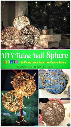 diy twine ball sphere christmas lights with instructions to make them look like they're