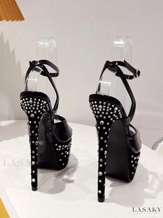 Lasaky - Elegant Black PU Leather Peep Toe High Heel Sandals with Sexy Design (3-3.9 inches) Model Catwalk, Runway Model, Extreme High Heels, Stylish Footwear, Heels Platform, Leather Sandals Women, Peep Toe Sandals, Leather High Heels, Toe Sandals