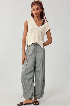 * Nylon* Front slant pockets* Drawstring styling* Machine wash* Imported California Casual Style Fashion, Styling Joggers, Aesthetic Hiking Outfit, Nineties Nostalgia, Parachute Trousers, Base Jump, Wedding Diet, Parachute Pant, Dance Aesthetic