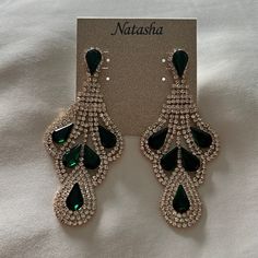 Natasha New Green Earrings Elegant Green Crystal Earrings For Festive Occasions, Green Dangle Teardrop Earrings For Party, Green Teardrop Earrings For Party, Green Teardrop Chandelier Earrings For Party, Green Drop Earrings For Bridal Party, Fashion Jewelry Earrings, Green Earrings, New Green, Earrings Color