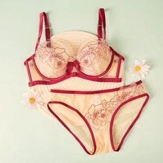 *New, Never Used: Will Come In Original Packaging -Beautiful Hand Embroidered French Lace In Red -Sheer Nude Thin Material Makes Of The Bra And Panties -Ther Description Push Up Strapless Bra, Bra And Panty Set, Convertible Bra, Bralette Crop Top, White Sports Bra, A B C D, Maroon Red, Womens Bras, Bra And Panty Sets