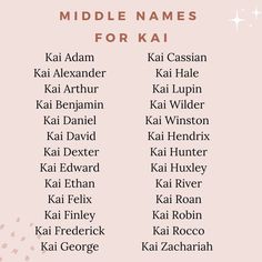 the middle names for karai are shown in pink and white, with stars above them