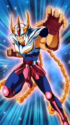 an anime character in the air with chains around his ankles and hands out to the side