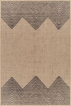 an area rug with wavy lines on the top and bottom, in beige and black