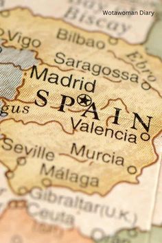 a close up view of spain on a map