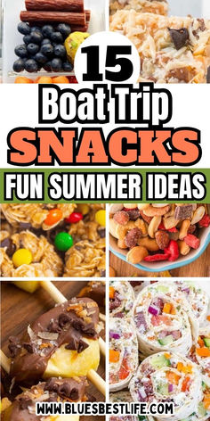 A collection of snacks to take boating. What Food To Pack For A Boat Day, Lake House Meals, Snacks For The Lake, Lake Snacks For Boat, Boat Desserts, Boat Day Snacks, Boat Snacks Ideas