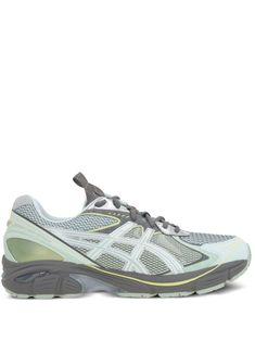 beluga grey/mint green panelled design mesh panelling pull-tab at the heel round toe chunky rubber sole Green Mesh Sneakers With Vibram Sole, Asics Green Sneakers For Running Errands, Green Sneakers With Vibram Sole, Asics Green Athleisure Sneakers, Asics Green Sneakers For Light Sports, Green Asics Sneakers For Light Sports, Asics Green Sneakers For Jogging, Asics Low-top Sneakers With Reflective Details, Asics Green Sneakers