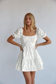 white-image White Graduation Dress Sleeves, Long White Dress With Sleeves, Dress Small Chest, Sleeve Homecoming Dress, Formal Babydoll Dress, Modest Mini Dresses, Empire Waist Short Dress, Lds Hoco Dresses, Short Sleeve Hoco Dress