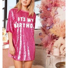 Cute Bday Outfit! Didn’t Wear It On My Bday Cause I Decided On Something Different. Sequin Dress For Bachelorette Party, Sequin Dresses For Bachelorette Party Season, Sequin Dress For Bachelorette Party And Party Season, Pink Sequined Birthday Dress, Pink Sequin Dress For Birthday, Sequin Short Sleeve Dress For Birthday, Pink Birthday Dress For Party Season, Birthday Sequin Dress, Sequin T Shirt Dress