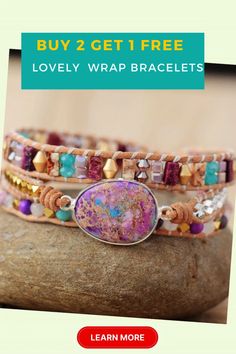 🌺🌸 Best Beaded Leather Wrap Bracelet 🌺🌸Wrap Bracelet Handmade with love, this unique Wrap Around Bracelet features natural stones nestled between supple leather cords, making it a must-have addition to your wraps collection. Unravel your inner boho chic with this Beaded Wrap Bracelet that effortlessly blends style and sustainability. Our leather Wrapped Bracelet is Ideal for layering or wearing solo, it's the perfect go-to accessory for any occasion. 🌻 Visit our website Purple Jasper, Moon Dance, Beaded Leather Wraps, Boho Wrap Bracelet, Beaded Wrap Bracelets, Natural Stone Jewelry, Beaded Wraps, Bead Leather, Leather Wrap Bracelet