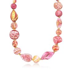 Italian Pink and Gold Murano Glass Bead Necklace in 18kt Gold Over Sterling | Ross-Simons Eclectic Necklace, Murano Glass Jewelry, Gold Designs, Sterling Necklaces, Murano Glass Beads, Fine Jewelery, Jewelry Stand, Traditional Jewelry, Glass Bead Necklace