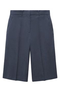 Upgrade your office style for warm weather with these crisp flat-front bermuda shorts. Zip fly with hook-and-bar closure Front slant pockets; back welt pockets Partially lined 48% lyocell, 33% cotton, 19% linen Machine wash, line dry Imported Elegant Office Shorts With Pockets, Workwear Cargo Shorts, Tailored Shorts With Pockets, Spring Workwear Bottoms With Short Inseam, Tailored Classic Shorts For Business Casual, Classic Tailored Shorts For Business Casual, Casual Knee-length Bottoms For Office, Casual Knee-length Office Bottoms, Elegant Tailored Shorts With Pockets