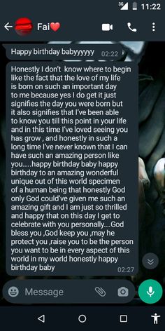 a text message is displayed on an iphone screen with the caption happy birthday babywoy