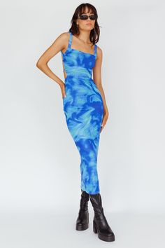 Blue Fitted Backless Midi Dress, Blue Fitted Midi Backless Dress, Fitted Blue Backless Midi Dress, Blue Fitted Dress With Adjustable Straps, Blue Maxi Dress With Adjustable Straps, Fitted Blue Maxi Dress With Adjustable Straps, Fitted Maxi Dress With Adjustable Straps And Strappy Back, Blue Backless Dress With Adjustable Straps, Fitted Blue Maxi Sundress