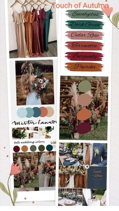 a collage of photos with different colors and text on it, including the words touch of autumn